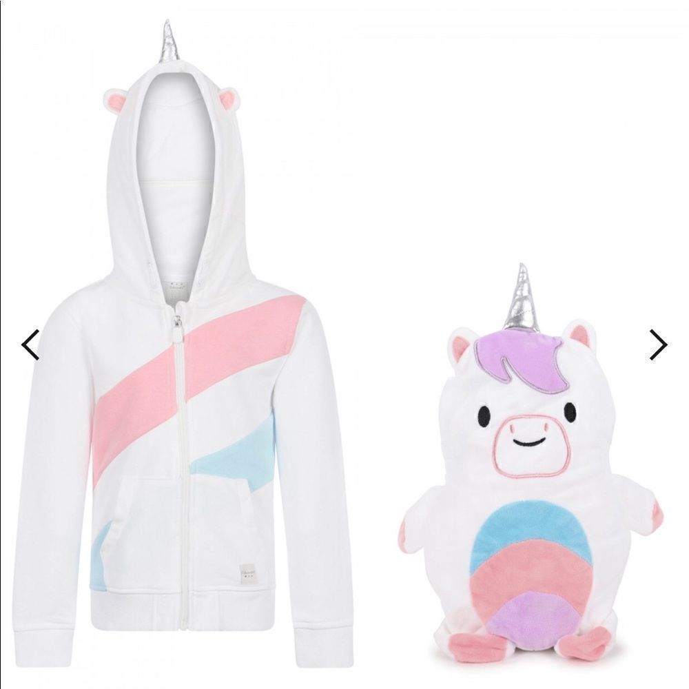 Cubcoats unicorn hoodie that converts into a unicorn stuffed animal. SO CUTE